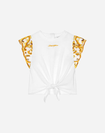 Dolce & Gabbana Jersey T-shirt with yellow majolica print and Dolce&Gabbana logo Print L21N61FI5KS