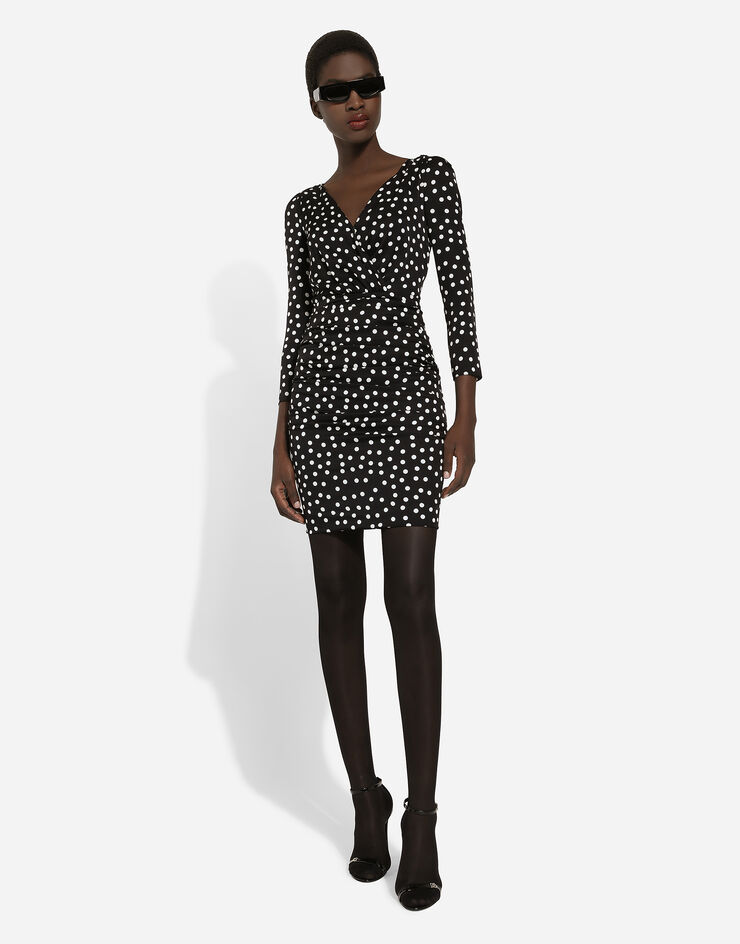 Dolce & Gabbana Short charmeuse dress with draped detailing and micro polka-dot print Print F6GAGTFSA6K