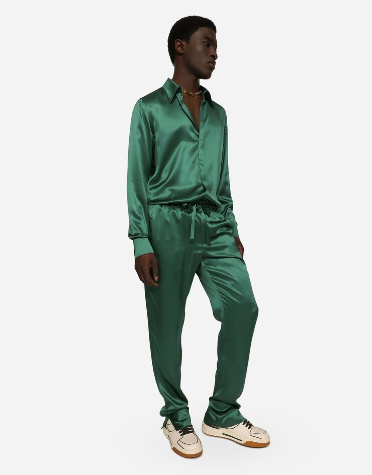 Dolce&Gabbana Silk satin jogging pants with metal DG logo Multicolor I4182MFU1AU