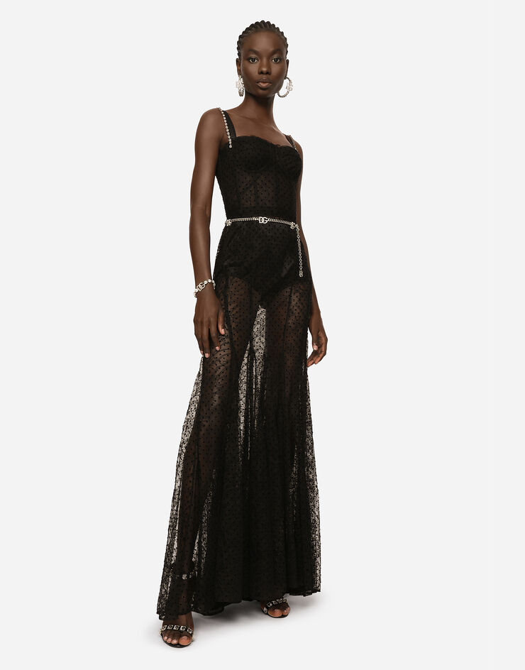 Dolce & Gabbana Long flocked tulle dress черный F6AVKZHLM7X