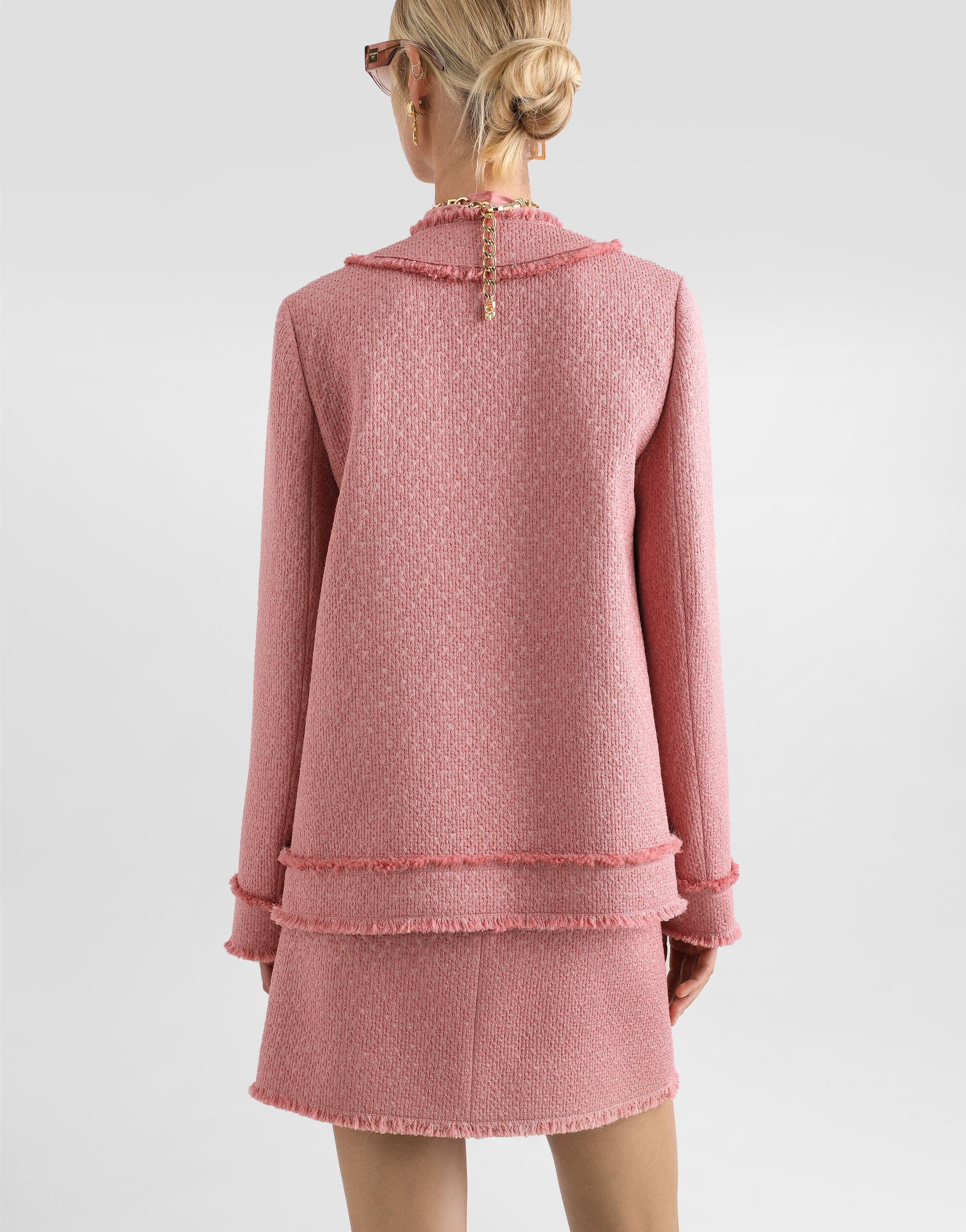 Single-breasted raschel tweed jacket in Pink for Women