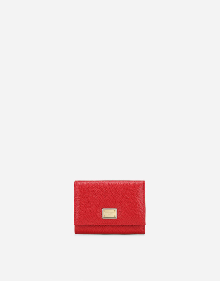 Dolce & Gabbana Portefeuille continental petit format en cuir de veau dauphine avec plaquette Rouge BI0770A1001