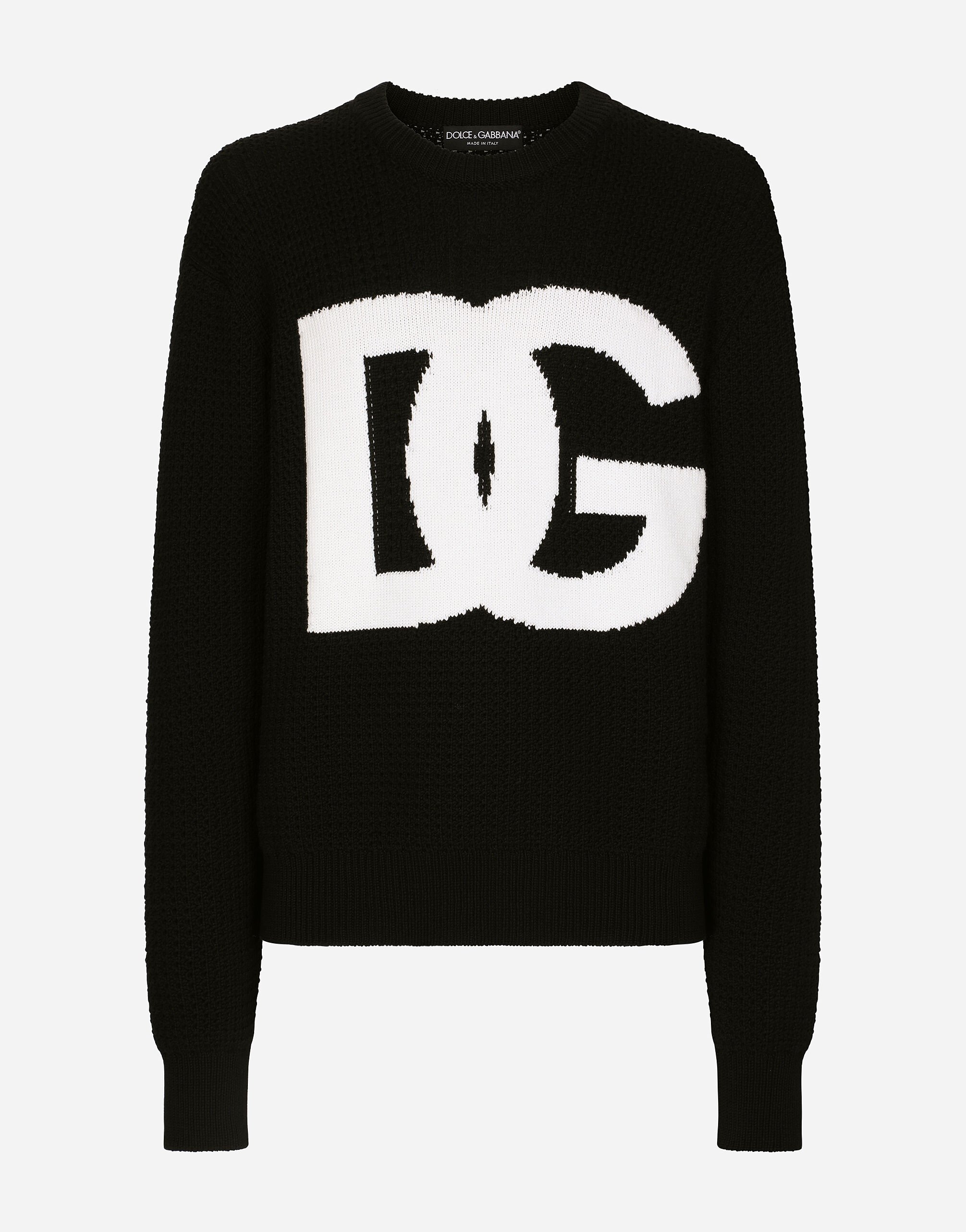 Dolce & Gabbana Round-neck wool sweater with DG logo inlay Multicolor GXX13TJFMY4