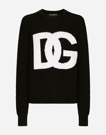 Dolce & Gabbana Maglia girocollo lana con DG Logo intarsiato Grigio GXP80TJFMK7
