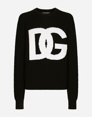Dolce&Gabbana Round-neck wool sweater with DG logo inlay White F8U44ZGDBZR