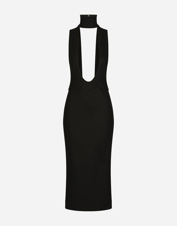 Dolce & Gabbana Jersey calf-length dress with cut-out detailing Black F6APHTFUGKF