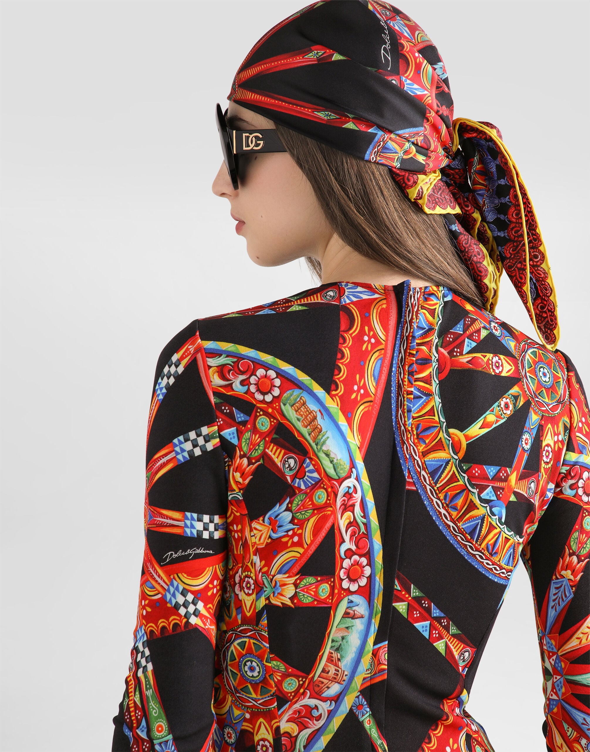 Carretto-print long viscose jersey dress in Multicolor for Women