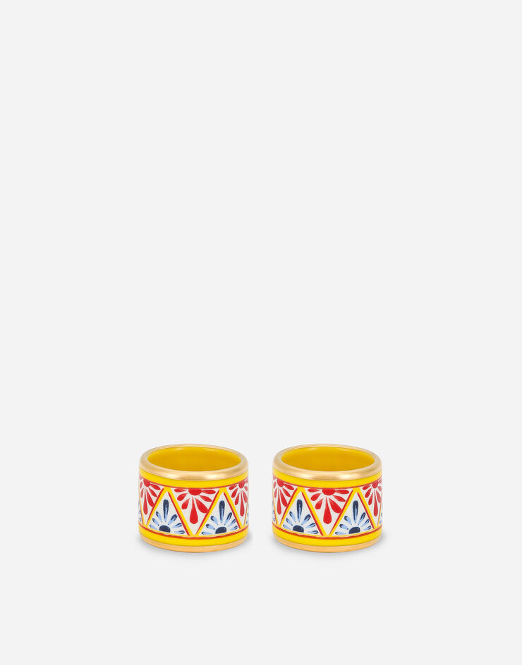 Dolce & Gabbana Set 2 Medium Porcelain Napkin Rings Multicolor TCGS03TCAEM