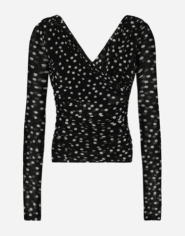 Dolce & Gabbana Polka-dot tulle top with wrap-front neckline Print F79EFTHI1TN