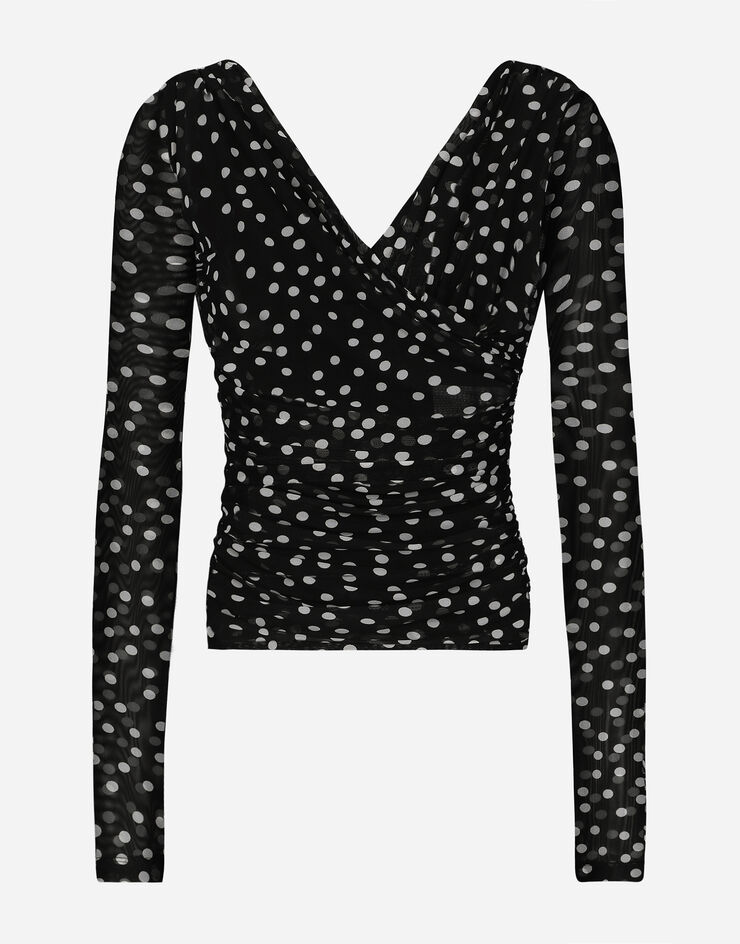 Dolce & Gabbana Polka-dot tulle top with wrap-front neckline Print F7AB5TFSRP2