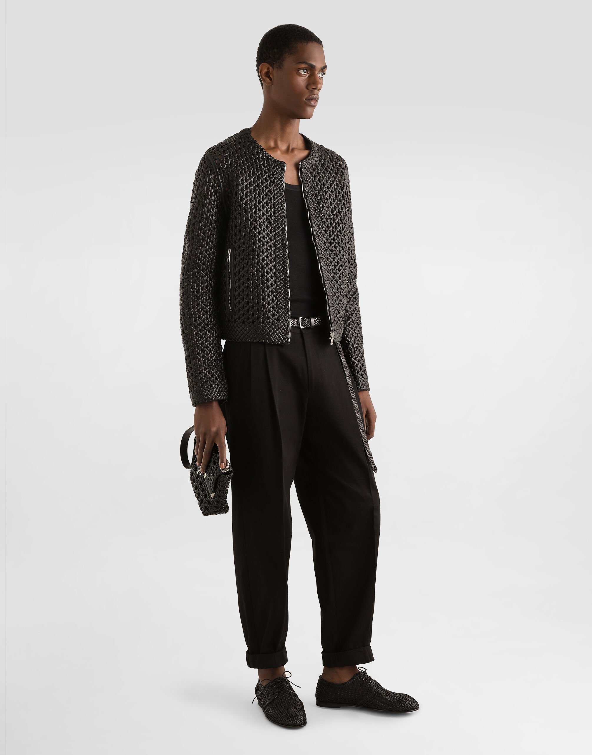 Blackのメンズ Woven nappa leather jacket | Dolce&Gabbana®