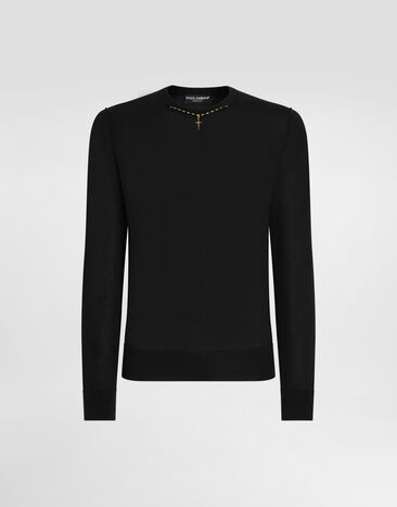 Dolce & Gabbana Pull ras de cou en cachemire avec détail bijou Noir GXX02ZJBW05