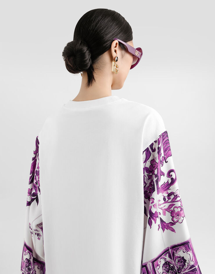 Dolce & Gabbana T-shirt with silk foulard sleeves White F8V77ZGDDCC