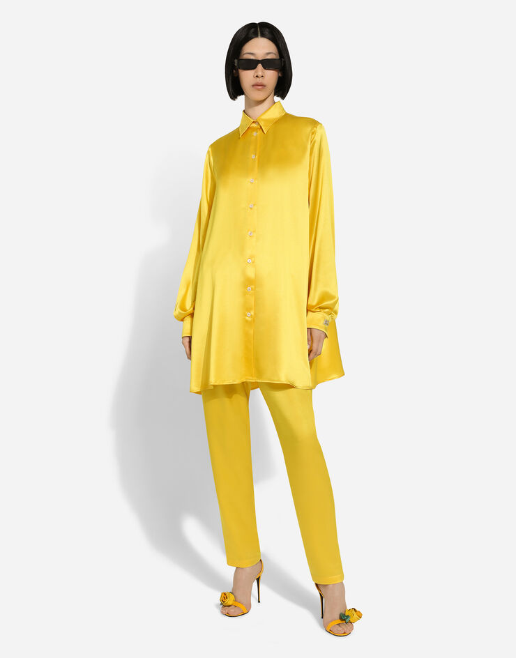 Dolce & Gabbana Pantalón en crepé de seda con cintura elástica Amarillo FTC11TFU1NG