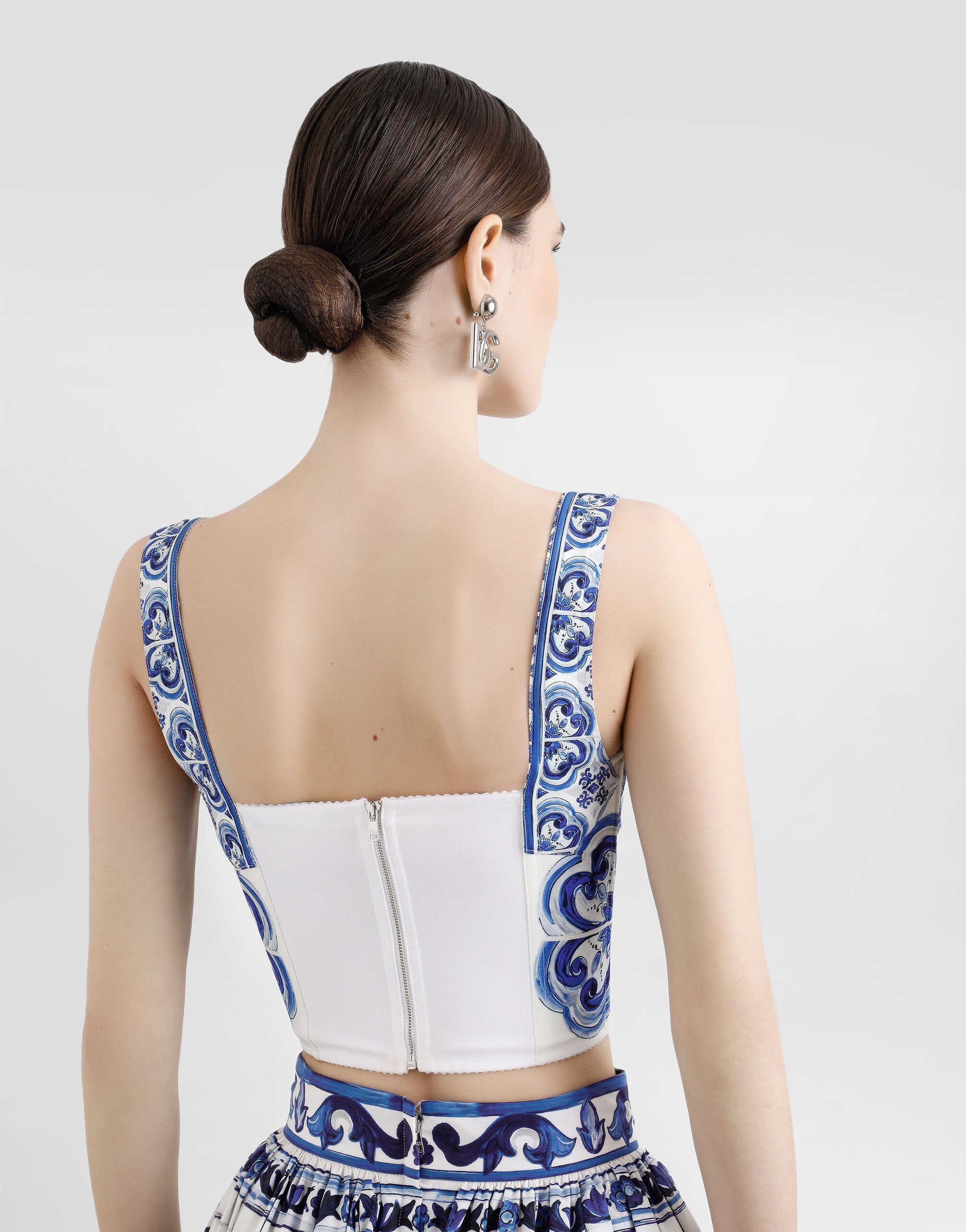 Majolica-print charmeuse corset in Multicolor for Women