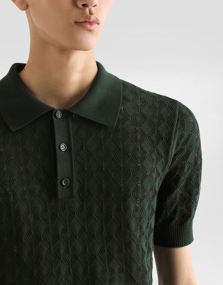 Dolce & Gabbana Pull polo à manches courtes en coton ajouré Vert GXZ60TJBCFI