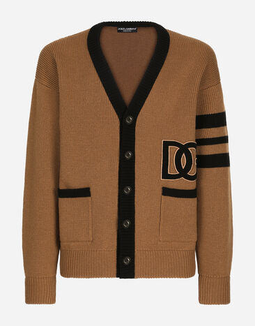 Dolce&Gabbana Wool fisherman’s rib cardigan with DG logo patch Grey G9AKHTFUFMU