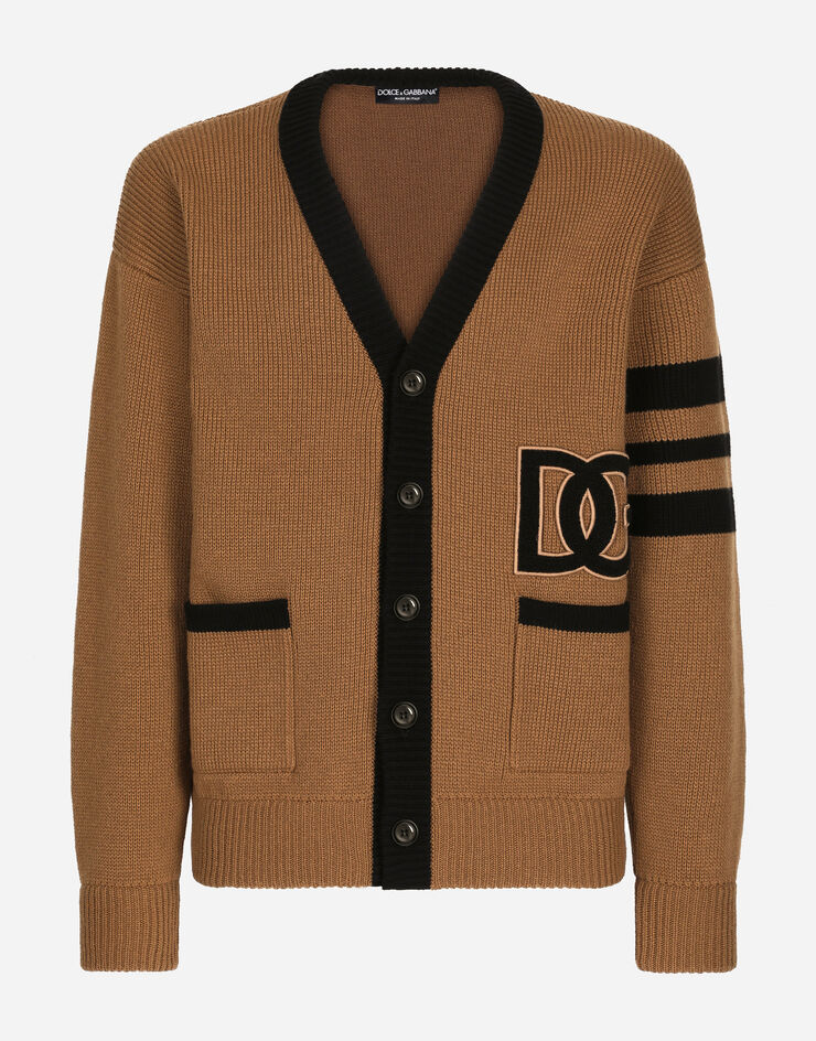 Dolce&Gabbana Cardigan en laine côtes anglaises avec écusson logo DG Multicolore GXK44ZJBVR7