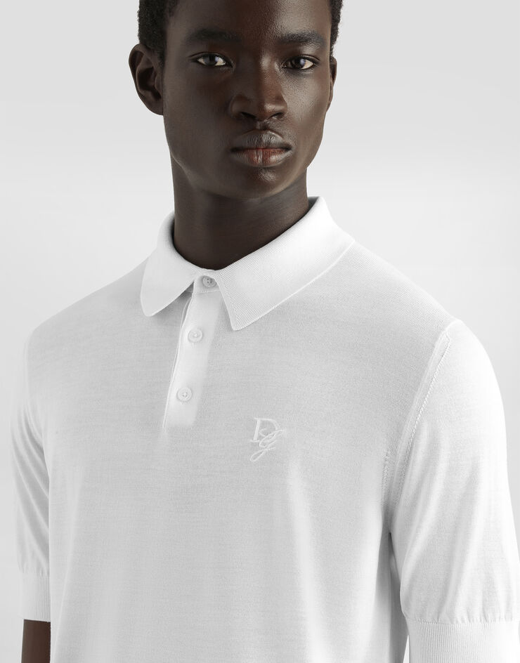 Dolce & Gabbana Poloshirt aus Seide mit Logostickerei Weiss GXZ02ZJBSK3