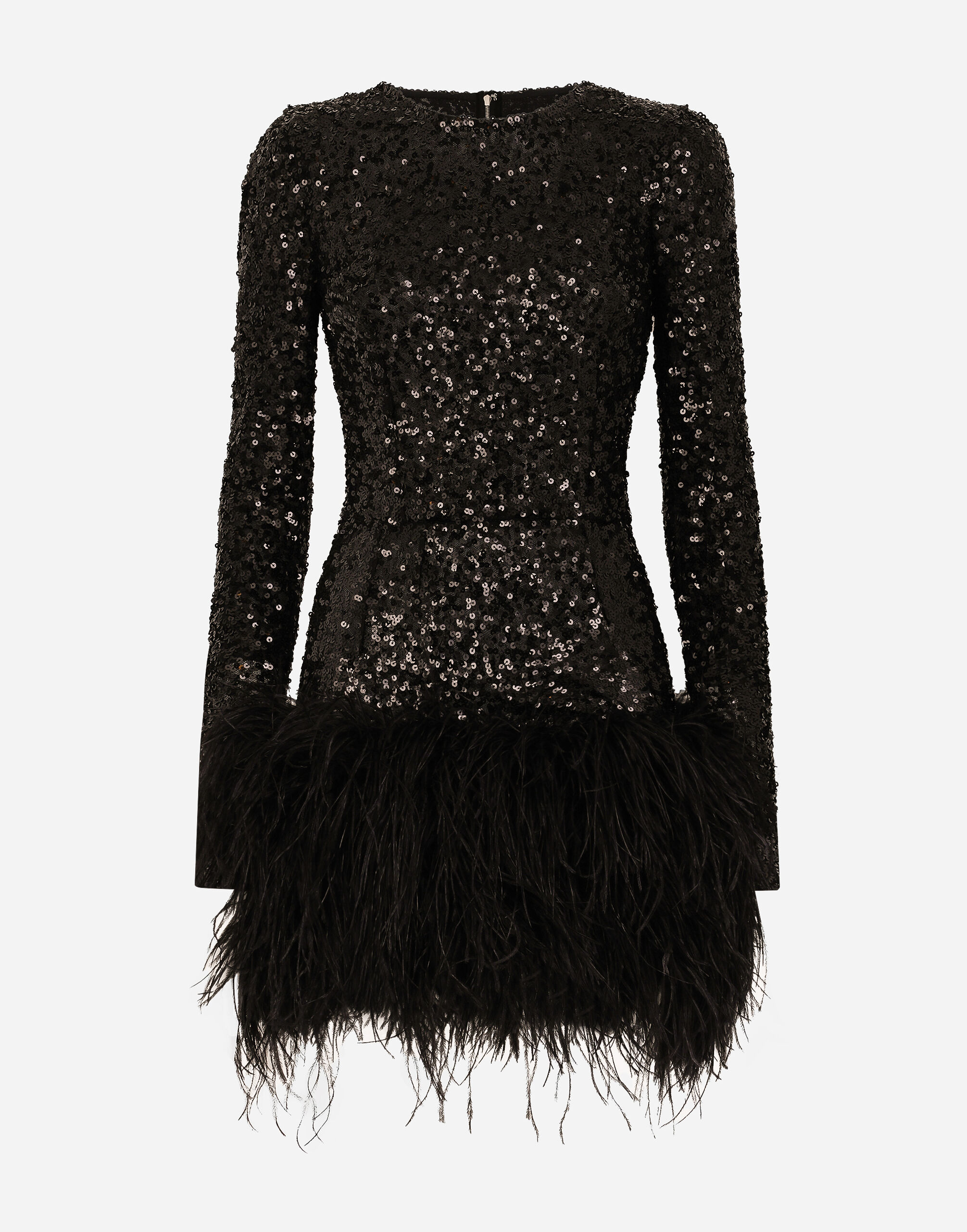 Dolce&Gabbana Short sequined dress with feather trim Black F79BRTHLM9K