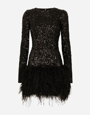Dolce&Gabbana Short sequined dress with feather trim Black F79BRTHLM9K