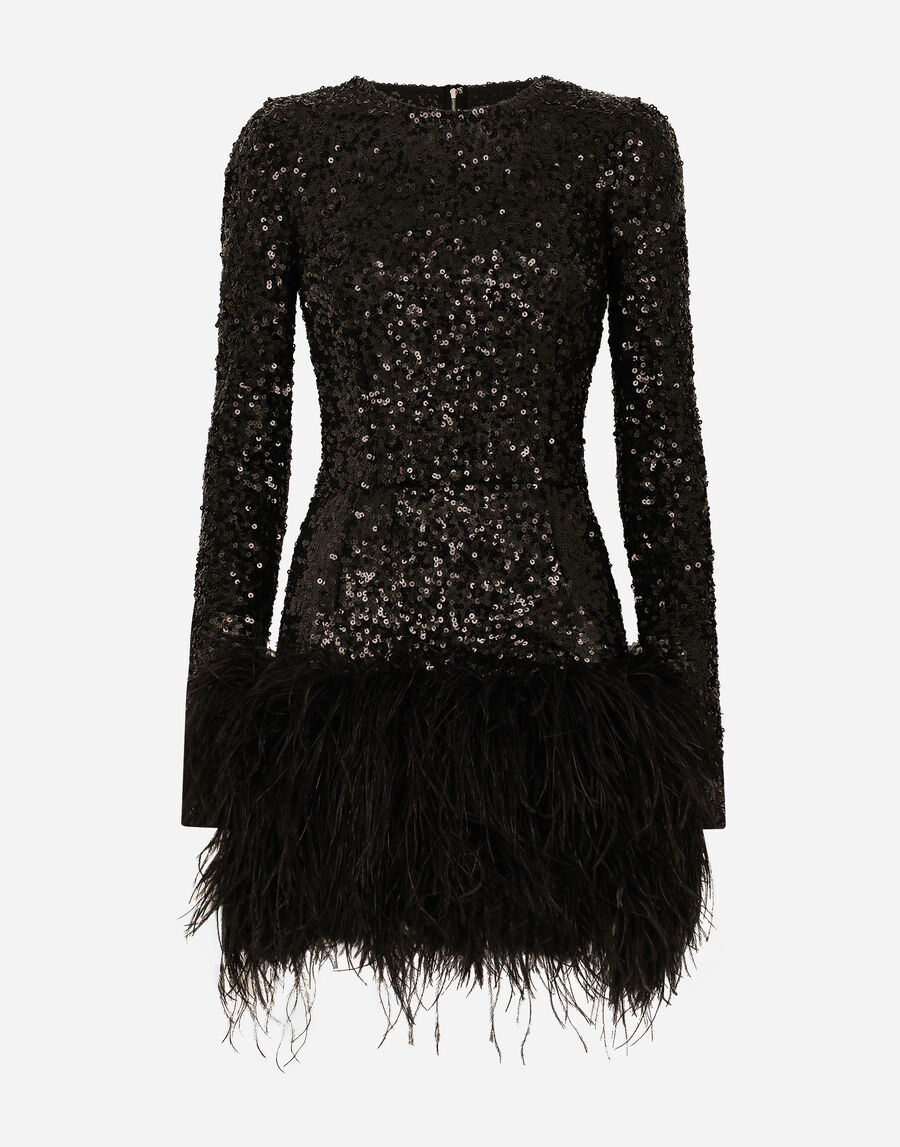 Short sequined dress with feather trim
