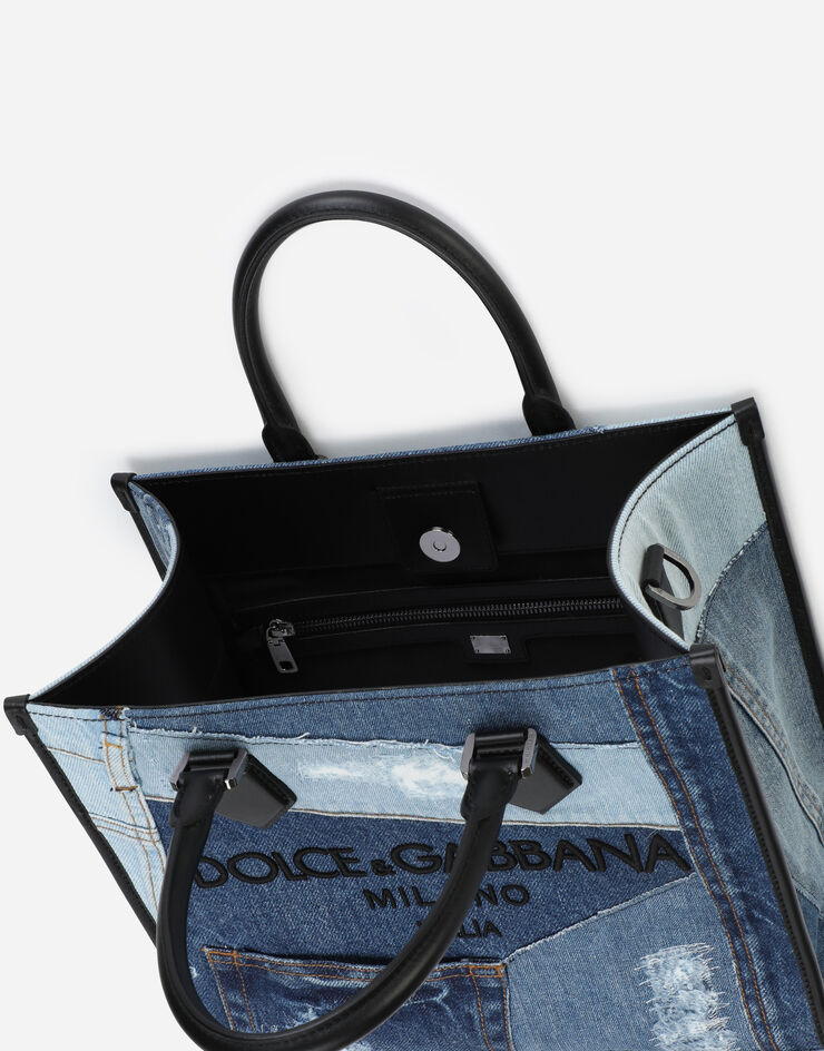 Dolce & Gabbana 로고 장식 데님 패치워크 에지 쇼퍼백 멀티 컬러 BM2272AO998