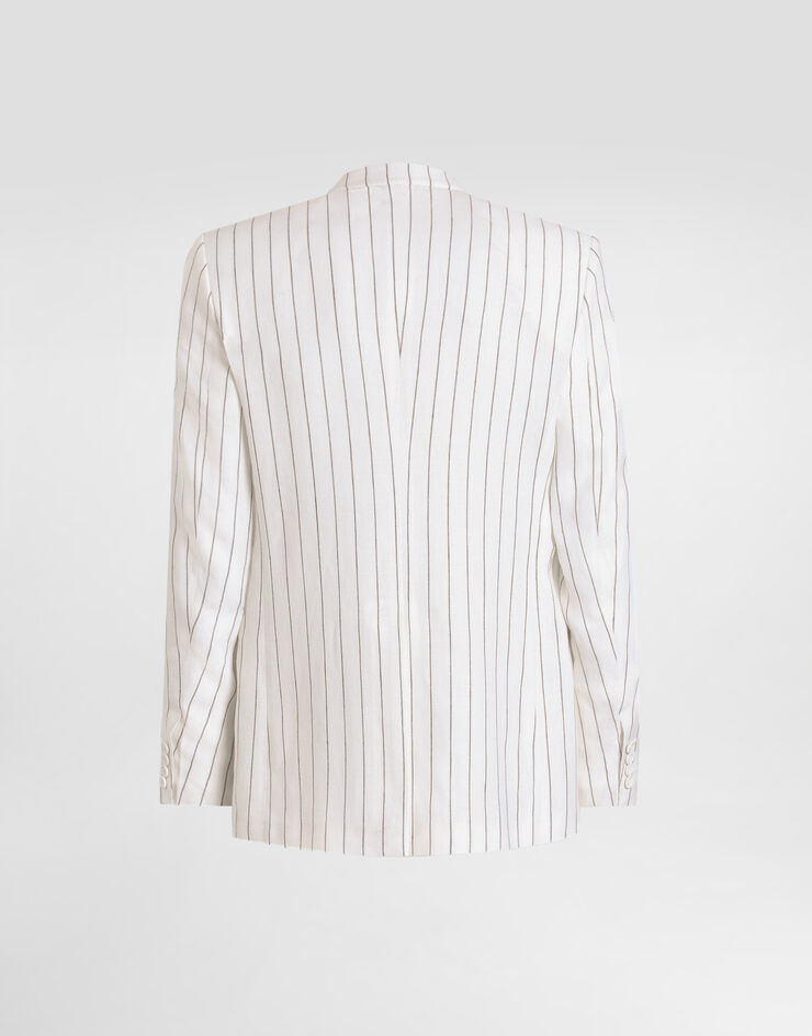 Dolce & Gabbana جاكيت من مزيج كتان مقلم بصف أزرار مفرد متعدد الألوان G2QS6TFR3F0
