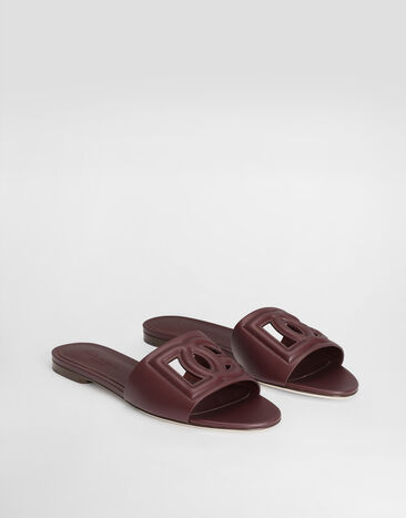Dolce & Gabbana Calfskin sliders with DG logo Bordeaux CQ0436AY329