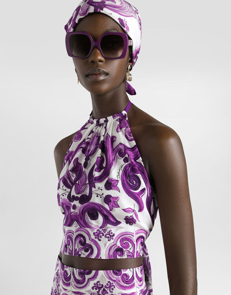 Dolce & Gabbana Majolica-print charmeuse top Multicolor F7BA8THPAE2