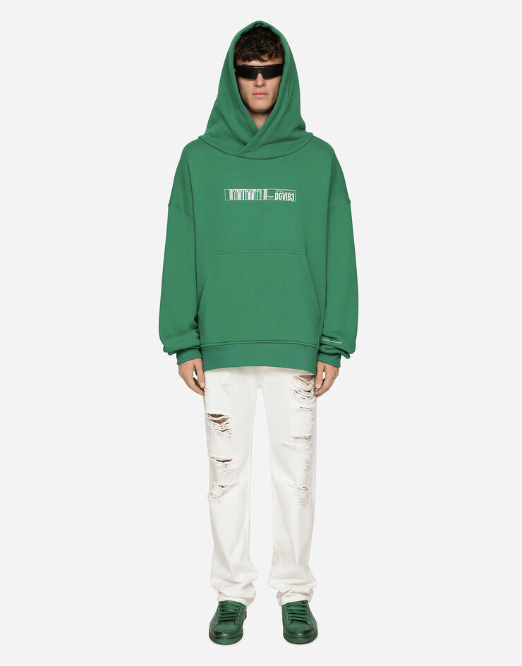 Dolce & Gabbana Jersey hoodie with DGVIB3 print Green G9AKPTG7K3E