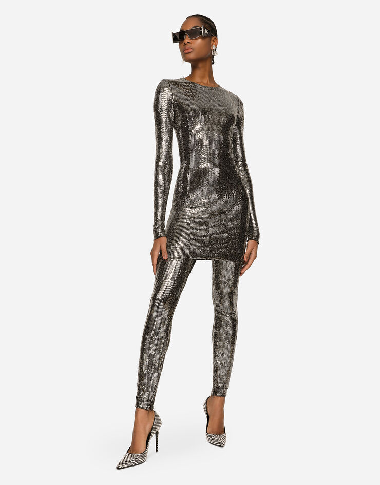 Dolce & Gabbana Short jersey dress with sequin embellishment Silver F6R6LTFUGOI