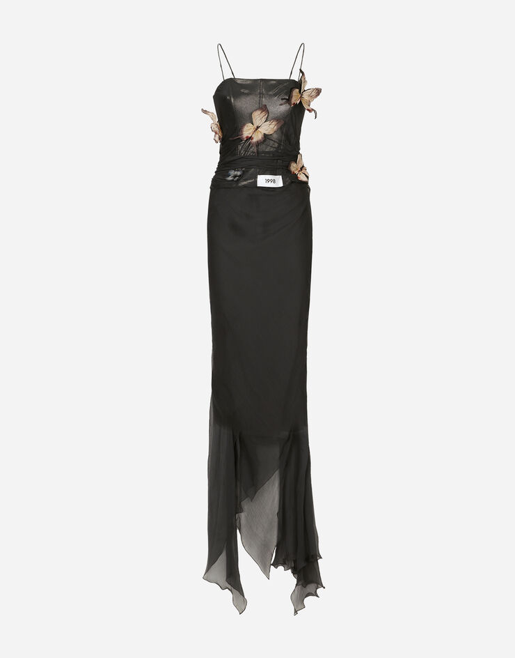 Dolce & Gabbana KIM DOLCE&GABBANA Abito lungo in chiffon con farfalle Grigio F6CMBZFU1AW
