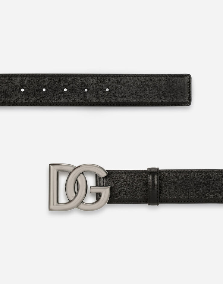 Dolce & Gabbana Cinturón en piel de becerro con hebilla logotipo DG cruzado Black BC4630AO776