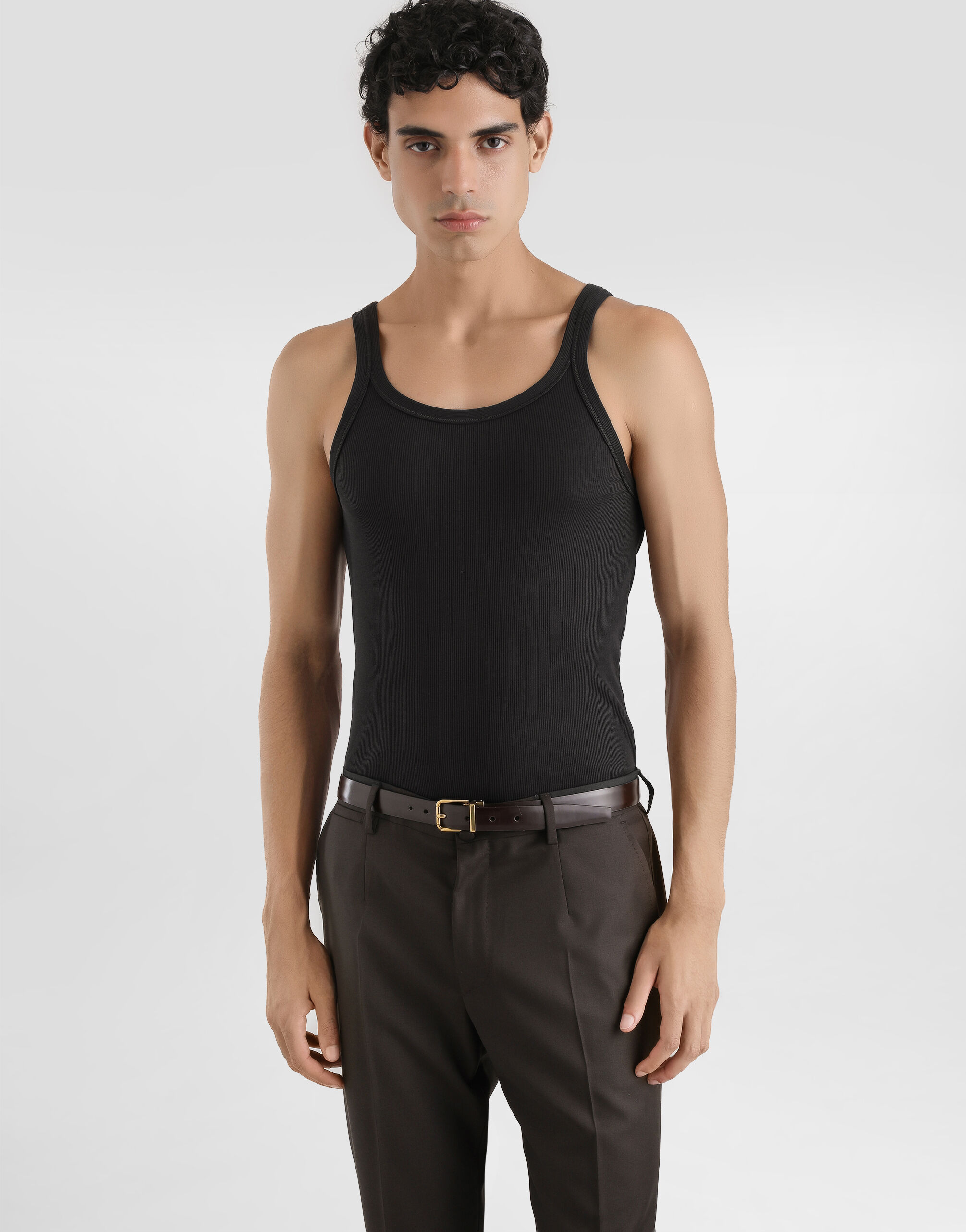 Ribbed cotton tank top in Brown for Men | Dolce&Gabbana® US