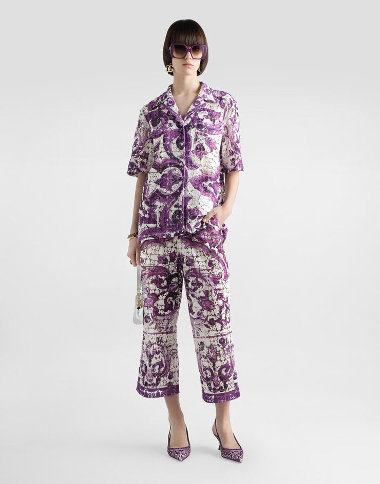 Dolce & Gabbana Majolica-print crochet lace trousers Multicolor FTDBTTHH5EU