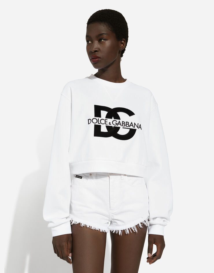 Dolce & Gabbana Sweat-shirt en jersey avec logo DG brodé Blanc F9R55ZGDB7B