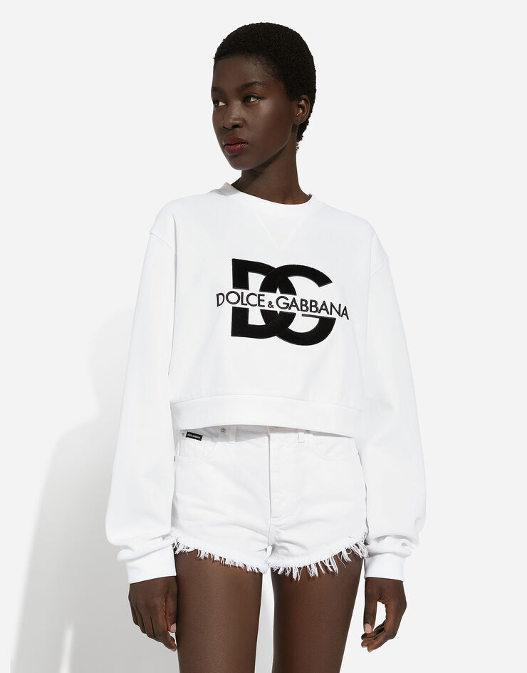Dolce & Gabbana Jersey sweatshirt with DG logo embroidery White F9R55ZGDB7B