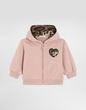Dolce & Gabbana Hooded sweatshirt with leopard print heart-shaped patch Pink L2JWCTG7PSG