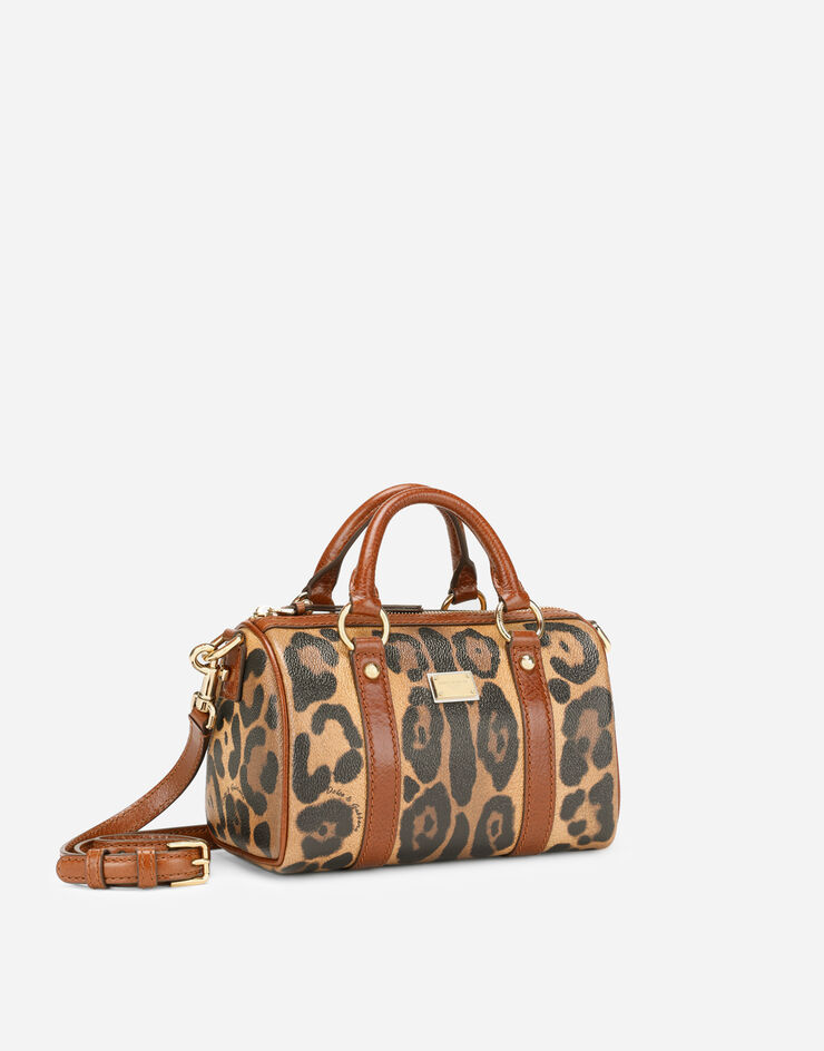 Dolce & Gabbana Small box satchel in leopard-print Crespo with branded plate Multicolor BB6930AW384