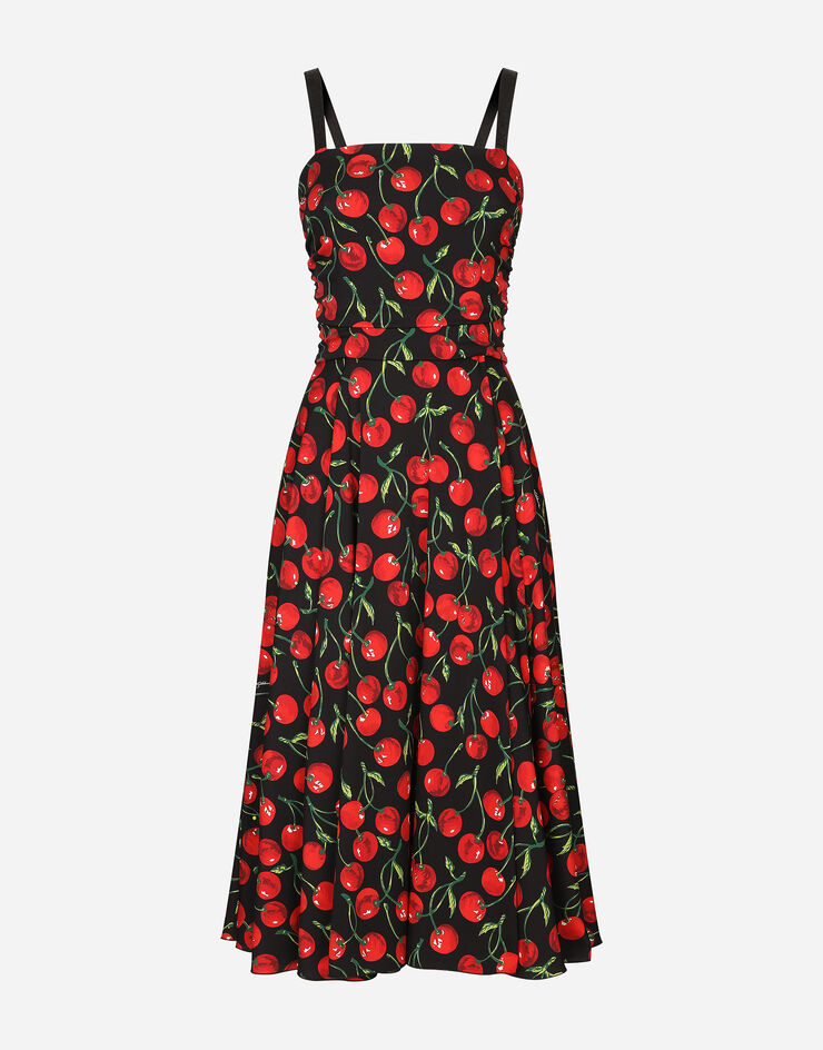 Dolce&Gabbana Longuette-Kleid aus Charmeuse Kirschenprint Mehrfarbig F6R2QTFSA4Z