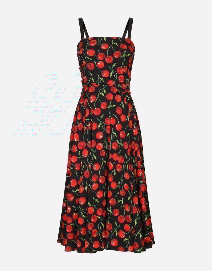 Dolce&Gabbana Cherry-print charmeuse calf-length dress Multicolor F6R2QTFSA4Z