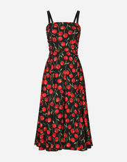 Dolce & Gabbana Cherry-print charmeuse calf-length dress Black FTAG1TG9921
