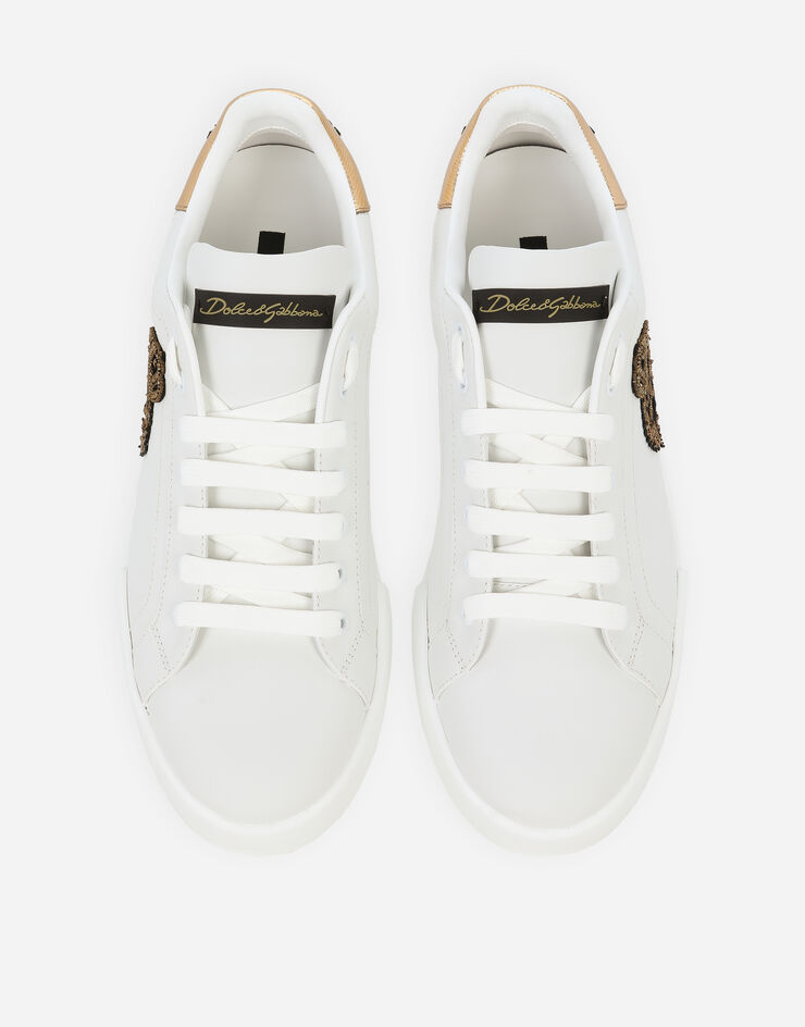 ホワイト/ゴールドのメンズ Calfskin nappa Portofino sneakers with 
