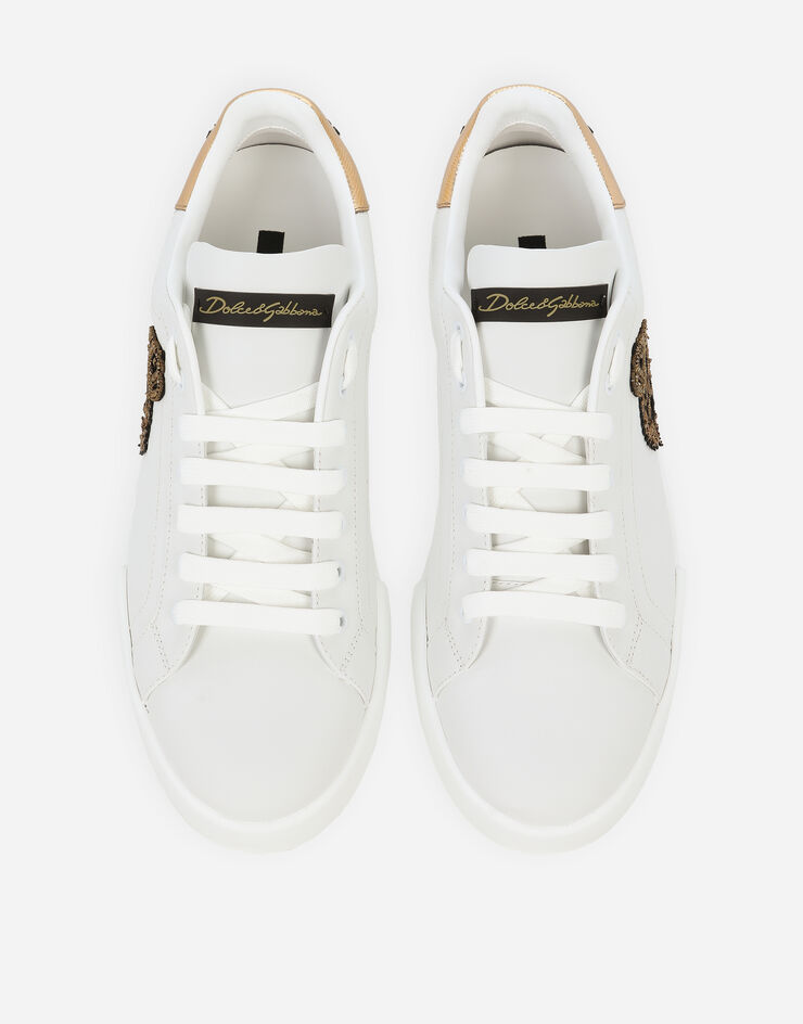 Dolce & Gabbana Calfskin nappa Portofino sneakers with crown patch White/Gold CS1761AH136