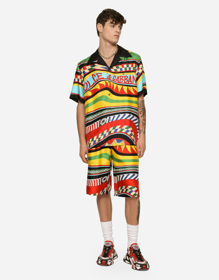 Dolce&Gabbana Silk twill jogging shorts with carretto print Multicolor GV37ATHI1KO