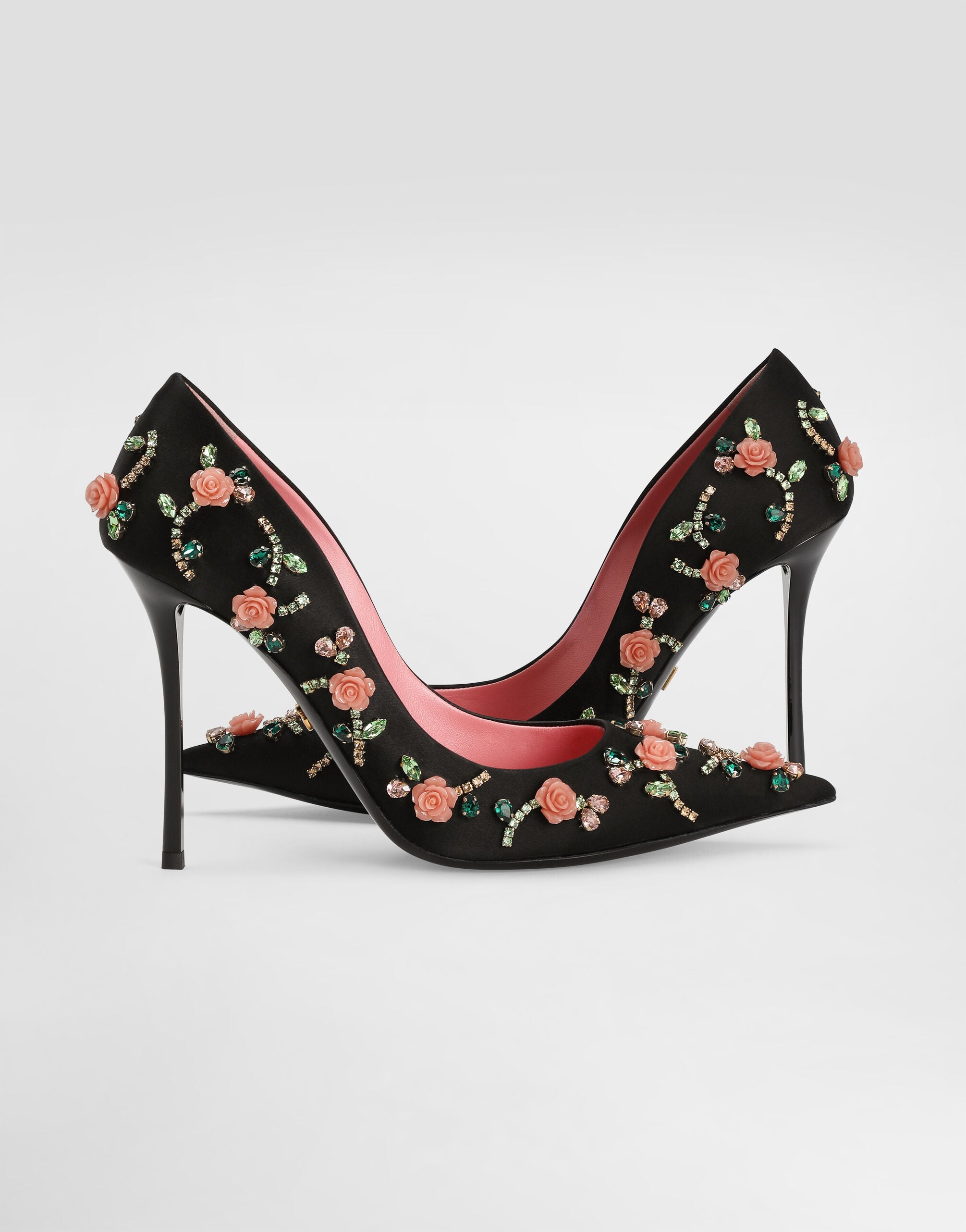 Satin pumps with embellishments