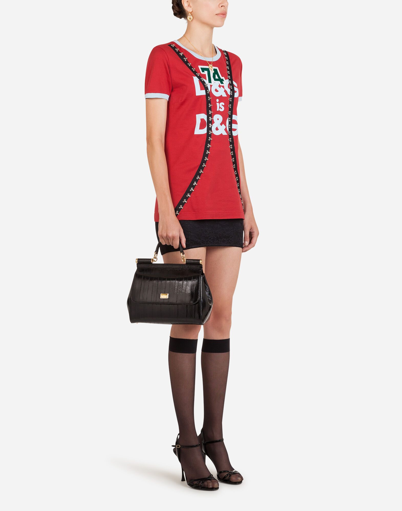 【DOLCE＆GABBANA】トップモデルプリント入りジャージーTシャツ T-シャツ プリントジャージー パッチ