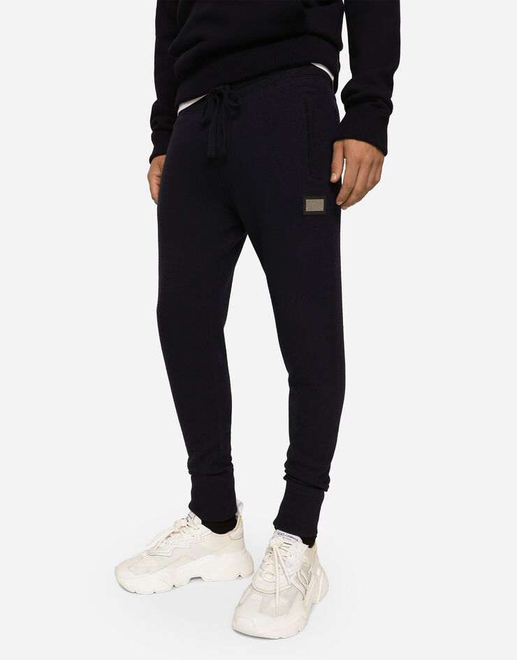 Wool and cashmere knit jogging pants in Blue for Men
