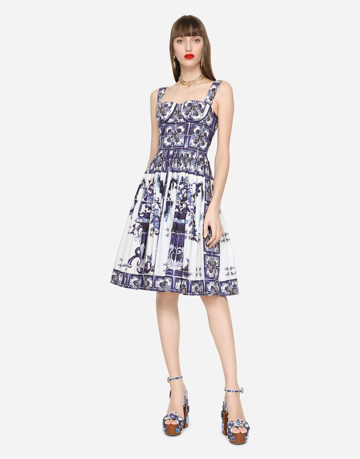 Dolce & Gabbana Midi corset dress in cotton poplin with majolica print Multicolor F6ADLTHH5A0